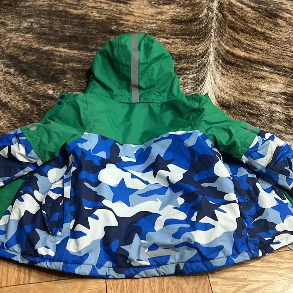 Mini Boden Green and Blue Camouflage Hooded Kids Jacket